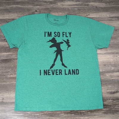 Disney I'm So Fly I Never Land Size XL Graphic T Shirt Teal Short Sleeves