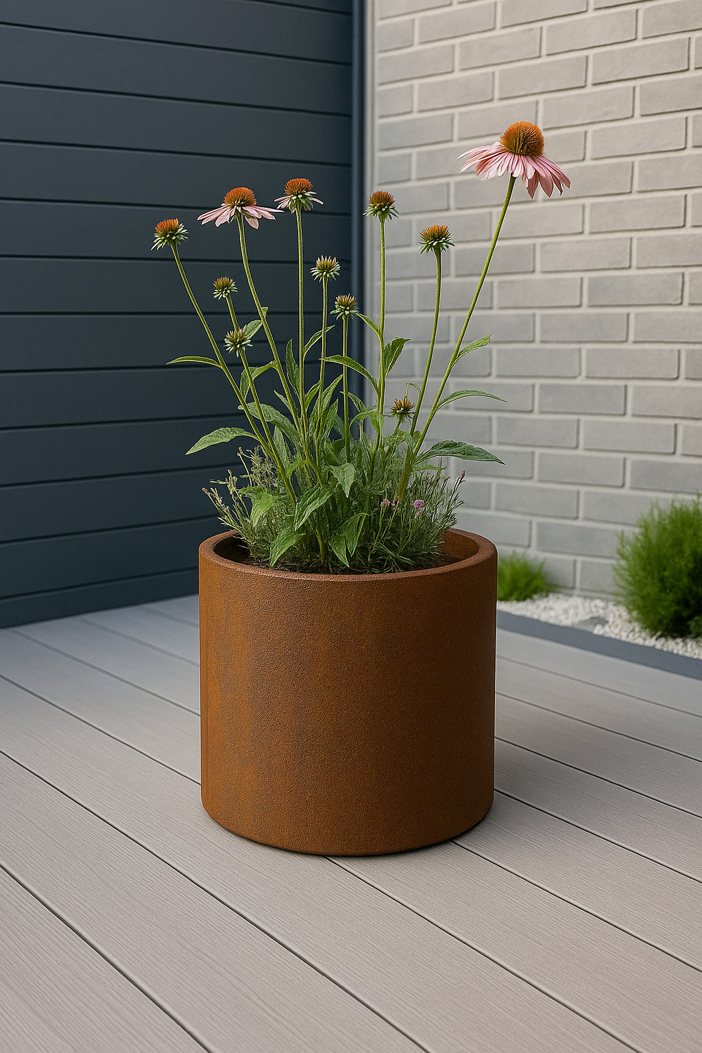 100cm Corten Effect Cylinder Round Modern Planter Plant Pot - Stonelite