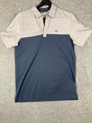 Travis Mathew Polo Shirt Mens M Gray Blue Colorblock Golf Performance Preppy