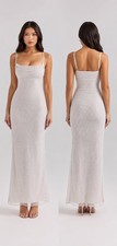 HOUSE OF CB Calla Silver Pearl Embellished Maxi Dress S US 4-6 New with Flaw
