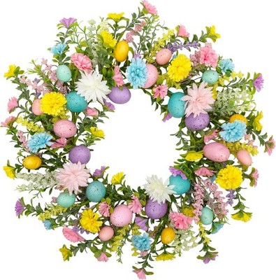 20 Inch Easter Wreath for Front Door Easter Egg Decorations Spring FlowerWreath 