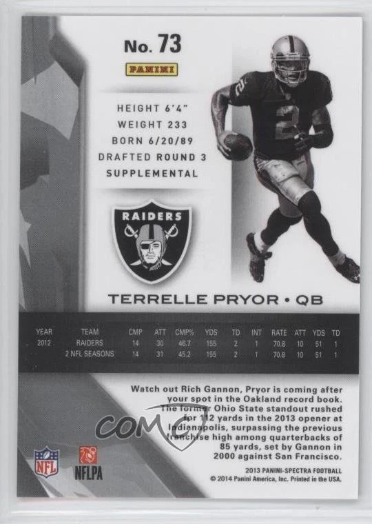 2013 Panini Spectra Terrelle Pryor #73 - Image 2 of 2