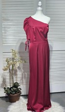NWT Ieena Mac Duggal Red Satin One Shoulder Puff Sleeve Gown Dress Sz 16 3668