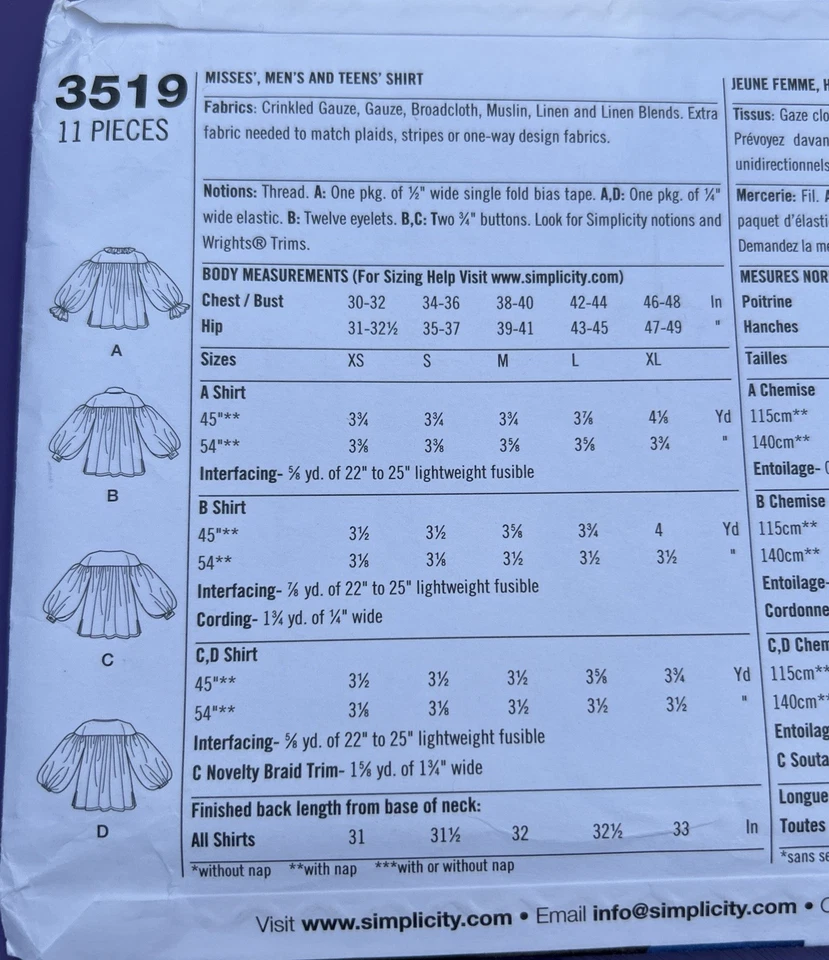 Simplicity 3519 A Tudor Renaissance Costume Pattern XS S M L XL Vintage Unisex - Image 4 of 4