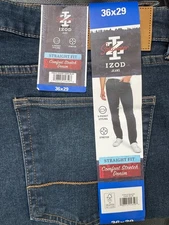 IZOD Men's Comfort Stretch Straight Fit Jeans Dark Blue - Size: 36 x 29