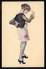 Leo Fontan Glamour Deshabille Stockings Nude Postcard La Premiere Cigarette