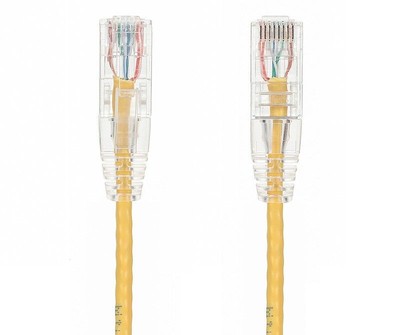 Slim Cat6 UTP Snagless Patch Cable, Yellow - 0.5/1/2/3/5/6/7/10/14/15/20/25 ft