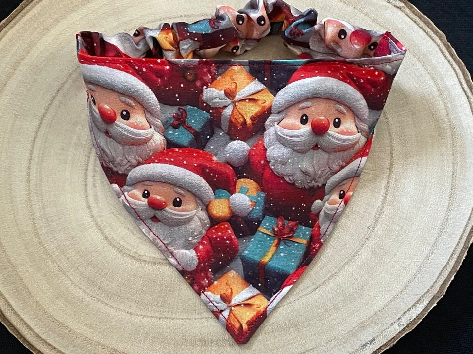 Handmade Father Christmas/santa presents scrunchie style dog bandana
