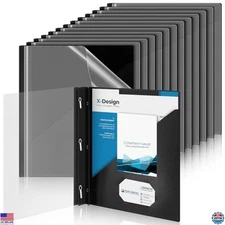 Teling 24-Pack Clear Plastic Report Covers - Durable Black Presentation Folders