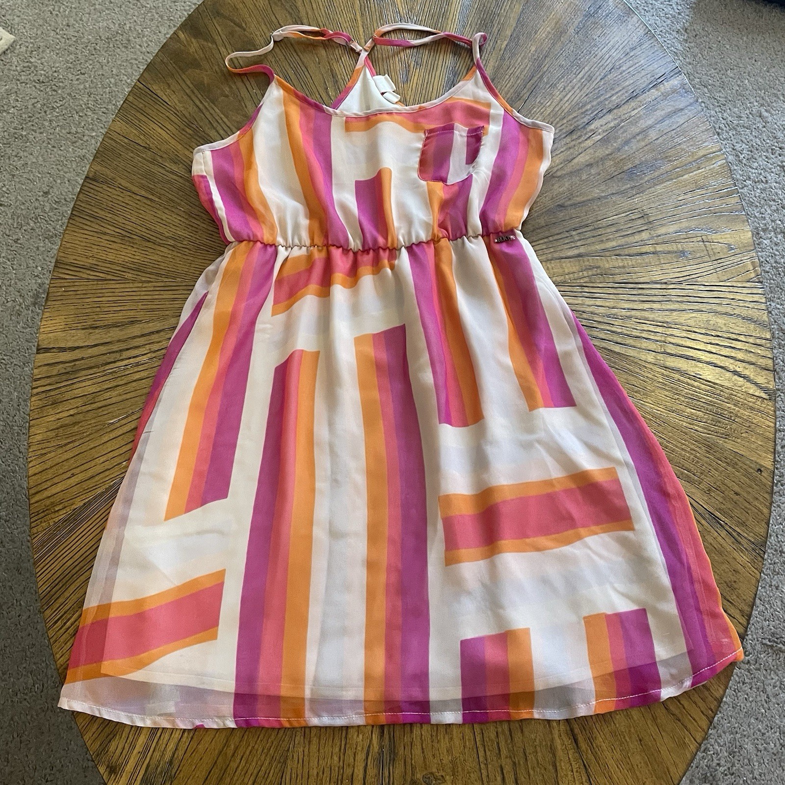 ROXY Women's M Colorful Striped Strappy Sleeveless Scoop Neck Short Sundress