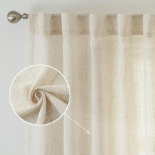 Linen Curtains 63 Inches Long for Living Room Semi Sheer 2 Panels Farmhouse N...