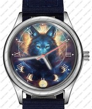 Gothic Blue Wolf Moon Phases Trendy 38mm Face Wrist Watch