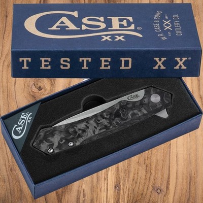 CASE XX 64801 KINZUA FLIPPER KNIFE CPM-S35VN SS BLACK MARBLED CARBON FIBER