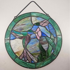 Leaded Stained Glass Hummingbird Morning Glory sun catcher Window Panel Decor