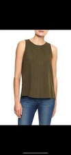LOFT Green Pleated Crew Neck Tank – Size Small