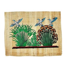 Vintage Egyptian Papyrus Painting Birds with Lotus & Papyrus Plants Handcrafted