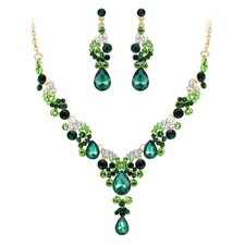 EVER FAITH Rhinestone Crystal Bridal Floral Wave Teardrop Necklace Earrings Set