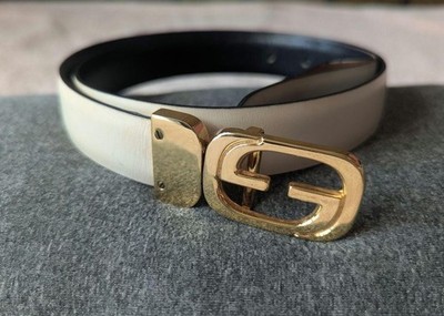 Authentic GUCCI white leather belt with gold buckle WOMEN | eBay display picture 3