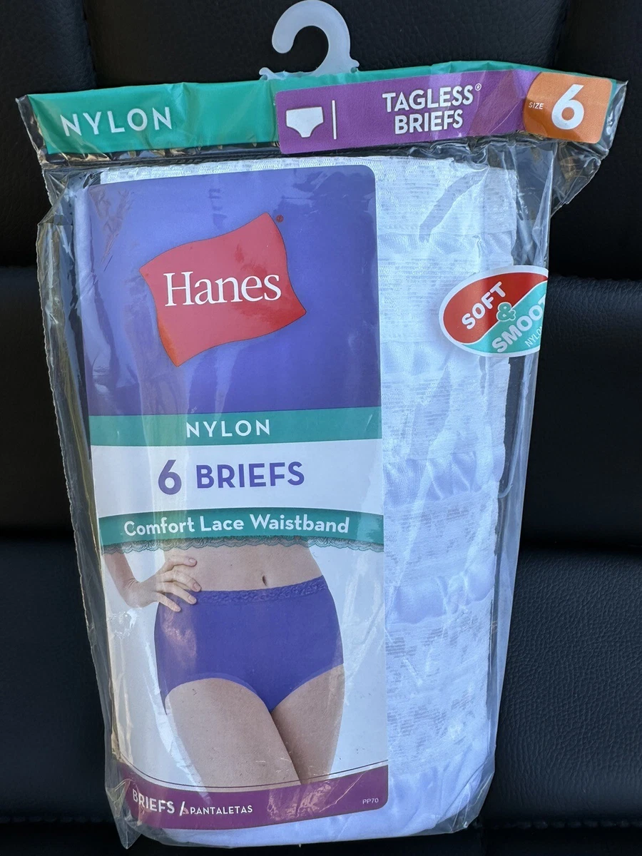 Hanes Nylon Tagless Brief Panties 6-Pack - White Color Size 6 43935689247