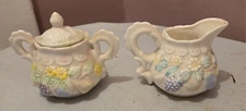 vintage small cream & sugar set fruits ceramic