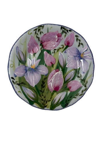 Lesal Ceramics Signed Easter Tulip Plate Pastel Spring Handpainted Lisa Lindberg - Picture 8 of 11