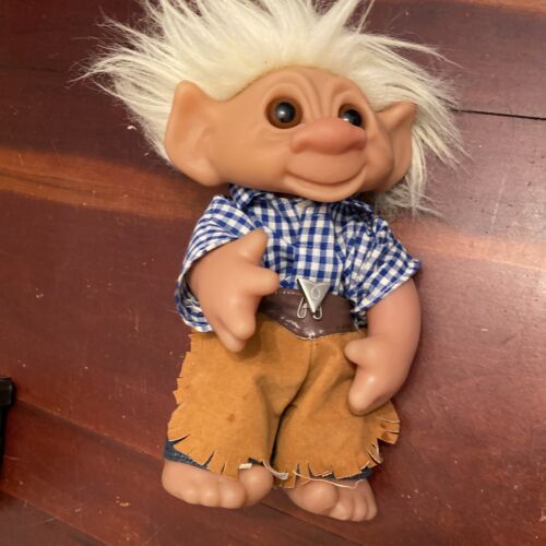 Vintage Thomas Dam Troll 1977 9 inch Western Cowboy White Hair Rare Doll - Picture 1 of 23