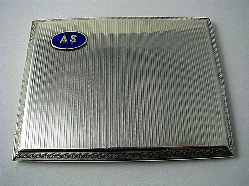 SOLID SILVER CIGARETTE CASE ENAMEL CARTOUCHE Mono "AS" 900 Silver Austria c1900s