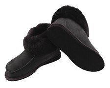 Lammfell Leder Hüttenschuhe Mokassin Hausschuhe Pantoffeln Fell graphit Gr.36-47