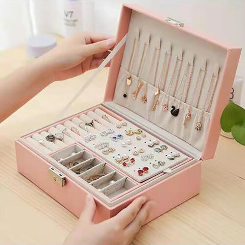 For Necklaces Rings Earrings Jewelry Box Organizer Storage Case Pink Women Gift - Afbeelding 1 van 19