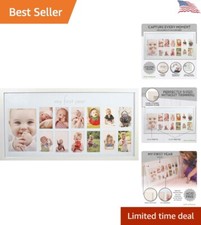Hand-Finished Baby's First Year Frame - White Wood - Holds 12 Photos - 18"x 10"