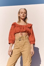 NEW FREE PEOPLE Sz 4 PERCY PAPER BAG PANTS BELTED HIGH WAIST CROP KHAKI TROUSER
