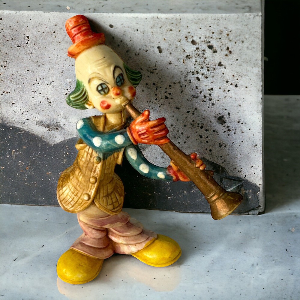 Vintage Clown Figurine  Playing Horn Made in Italy.