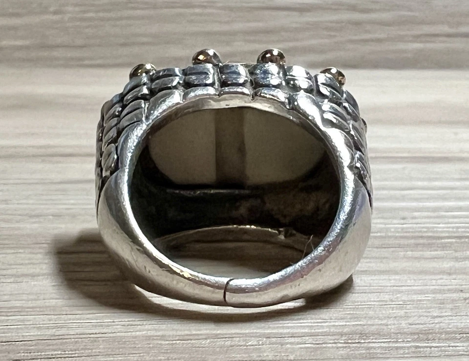 Anillo de ágata roja de plata esterlina y oro de 14 quilates de diseñador Dian Malouf, tamaño 7,5, defectuoso Foto 4 de 4