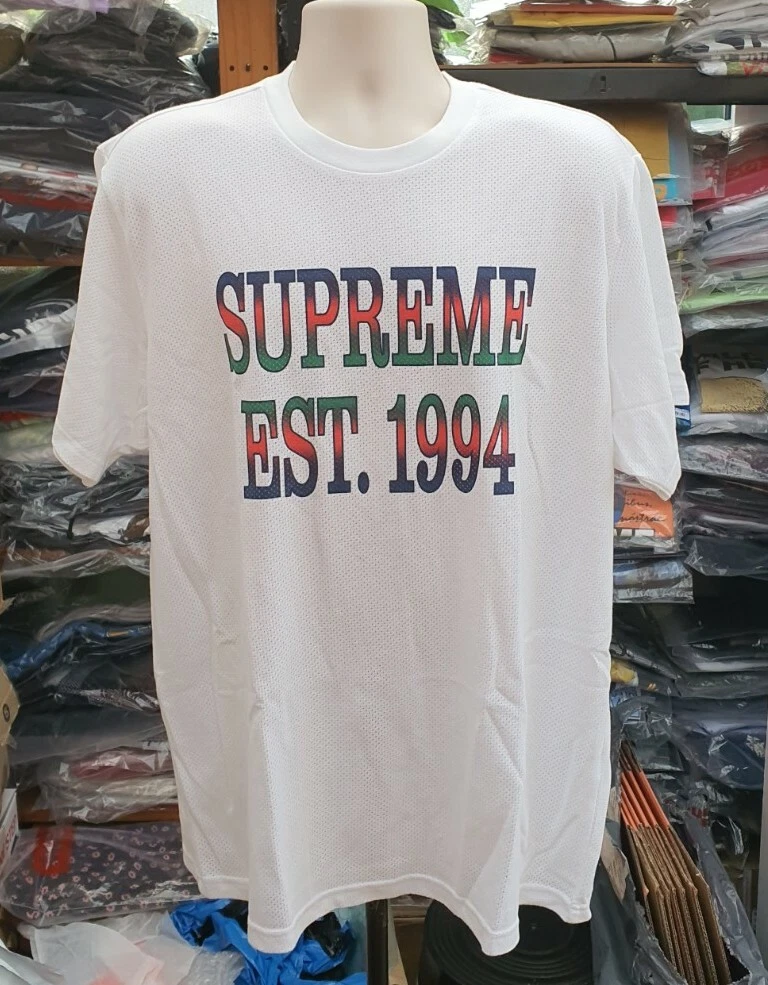 SS20 Supreme Cotone Rete Gradiente Logo Maglietta XL T Shirt Est. 1994