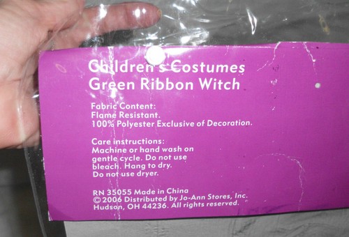 Witch Children Costume NIP Dress & Hat Black & Green Ribbon Polyester Jo-Ann Inc - Picture 45 of 46