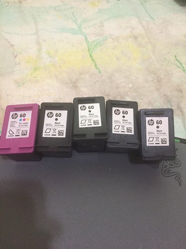 Lot of 5 Empty HP 60 Ink Cartridges 1 Tri Color 4 Black Never Refilled Personall - 第 1/2 張圖片
