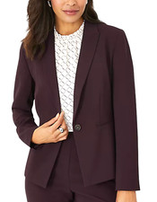 ANN TAYLOR MIDNIGHT FIG PETITE ONE BUTTON FLUID CREPE BLAZER JACKET SIZE 0P 0