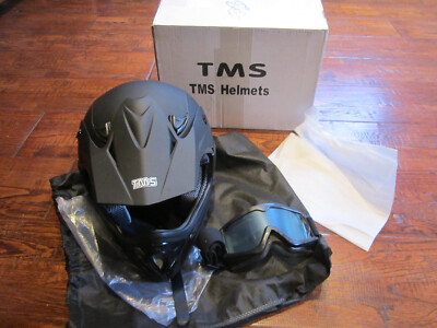 NEW TMS MOTOCROSS HELMET GOGGLES FLAT BLACK SIZE