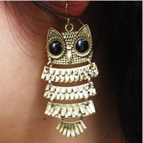 New Retro Vintage Bronze Rhinestone Crystal Owl Pendant Dangle Charm Earrings - Imagen 2 de 3