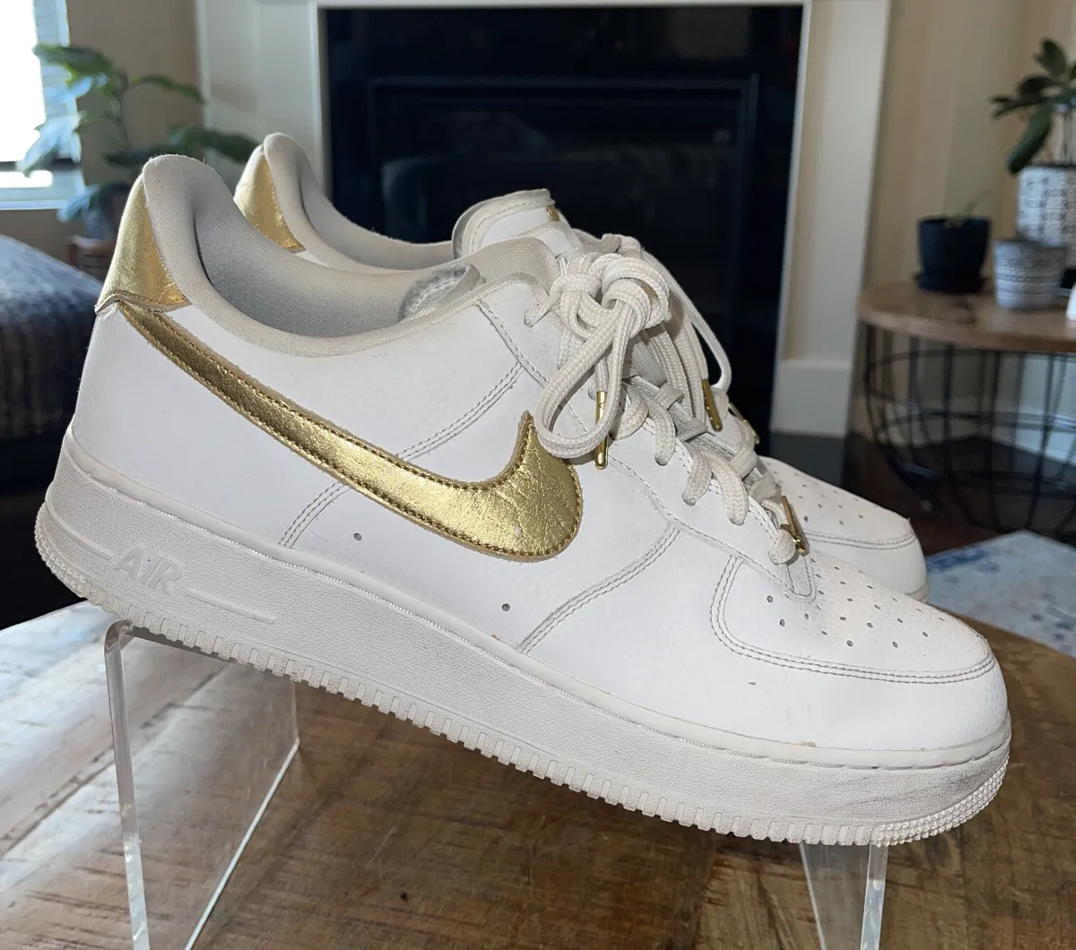 Size 12 Nike Air Force 1 '07 LV8 Gold Foil Swoosh White/Gold Olympic Men's  Shoes