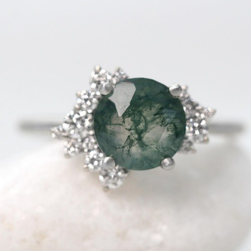 vintage moss agate ring for women moss agate 925 sterling silver ring for her - Picture 3 of 6