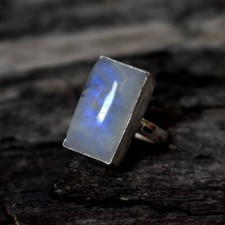 Natural Rainbow Moonstone Gemstone 925 Sterling Silver June Birthstone Gift Ring