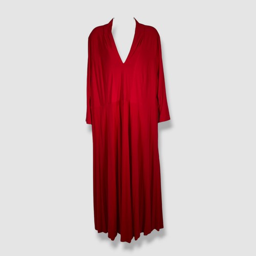 Tommy Hilfiger Women Red Pleated V-Neck Long Sleeve Dress Plus Size 18W