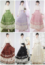 Summer Lady Long Skirt Retro Chinese Style Hanfu Lace Up Horse-Face Long Skirt