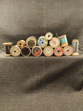 VINTAGE WOOD WOODEN SPOOLS SEWING CRAFTS THREAD COATS Belding Gretna LILY Cotton