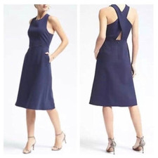 Banana Republic Blue Cross-Back Ponte-Knit Sleeveless Midi Dress Womens US 4 NWT