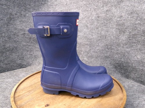 Hunter Original Short Boot Womens Blue Rubber Rain Waterproof Pull On Size 7 US
