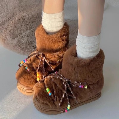 Moon Boot Women's Platform Elevating Round Head Casual Lace-up Snow Boots