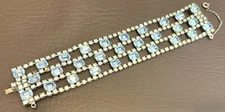 Rare Schreiner? HIGH END Vintage Blue Baguette Rhinestone Push Lock Bracelet