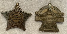 2 Junior Deputy Sheriff Badges 1991-98 Plastic Ray Hammer Era Vanderburgh Co. IN
